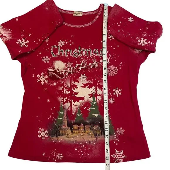 Studio Gem Top Women Large Ugly Christmas Tree Holiday Festive Snow Flakes Shirt - Picture 3 of 10